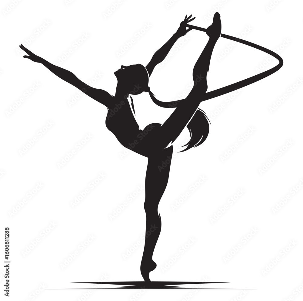 Fototapeta premium Gymnastics female competing on balance beam silhouette vector graphics