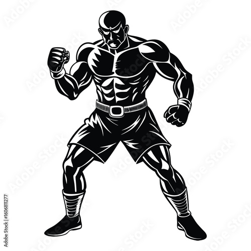 Vector a boxer stand with pose vector silhouette on white background