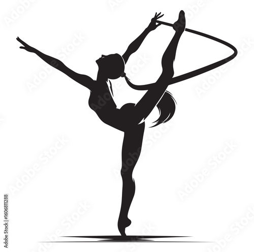 Gymnastics female competing on balance beam silhouette vector graphics