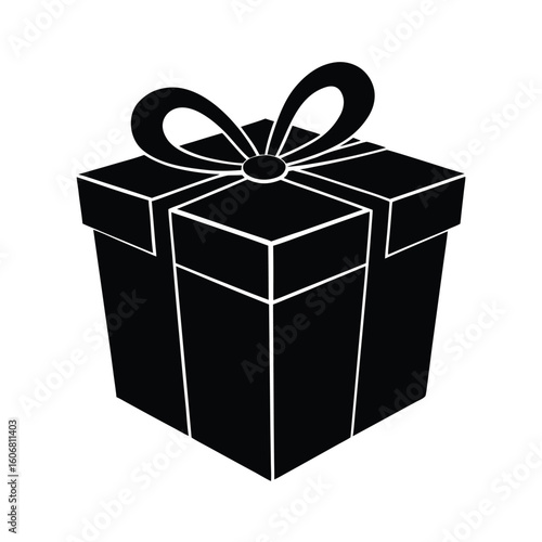 Black gift box silhouette with a ribbon bow