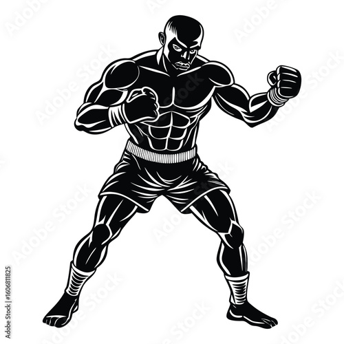 Vector a boxer stand with pose vector silhouette on white background