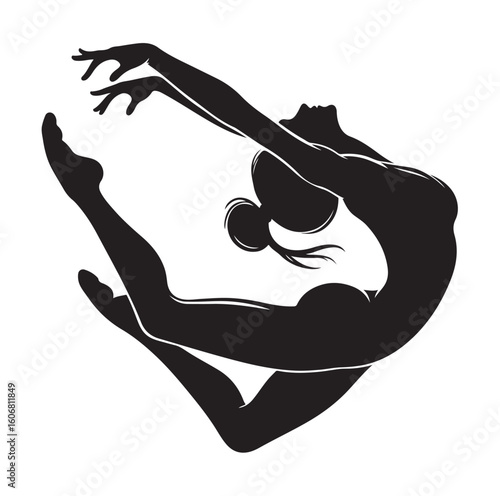 Gymnastics female competing on balance beam silhouette vector graphics