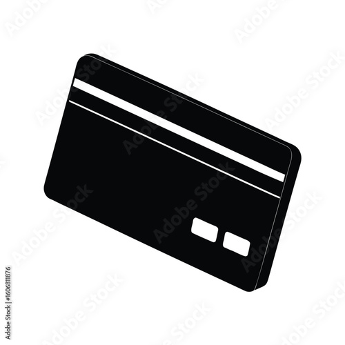 Black credit card silhouette vector icon.