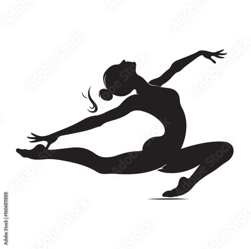 Gymnastics female competing on balance beam silhouette vector graphics