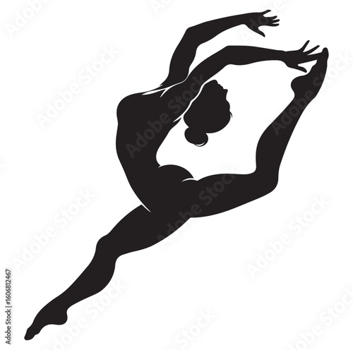 Gymnastics female competing on balance beam silhouette vector graphics
