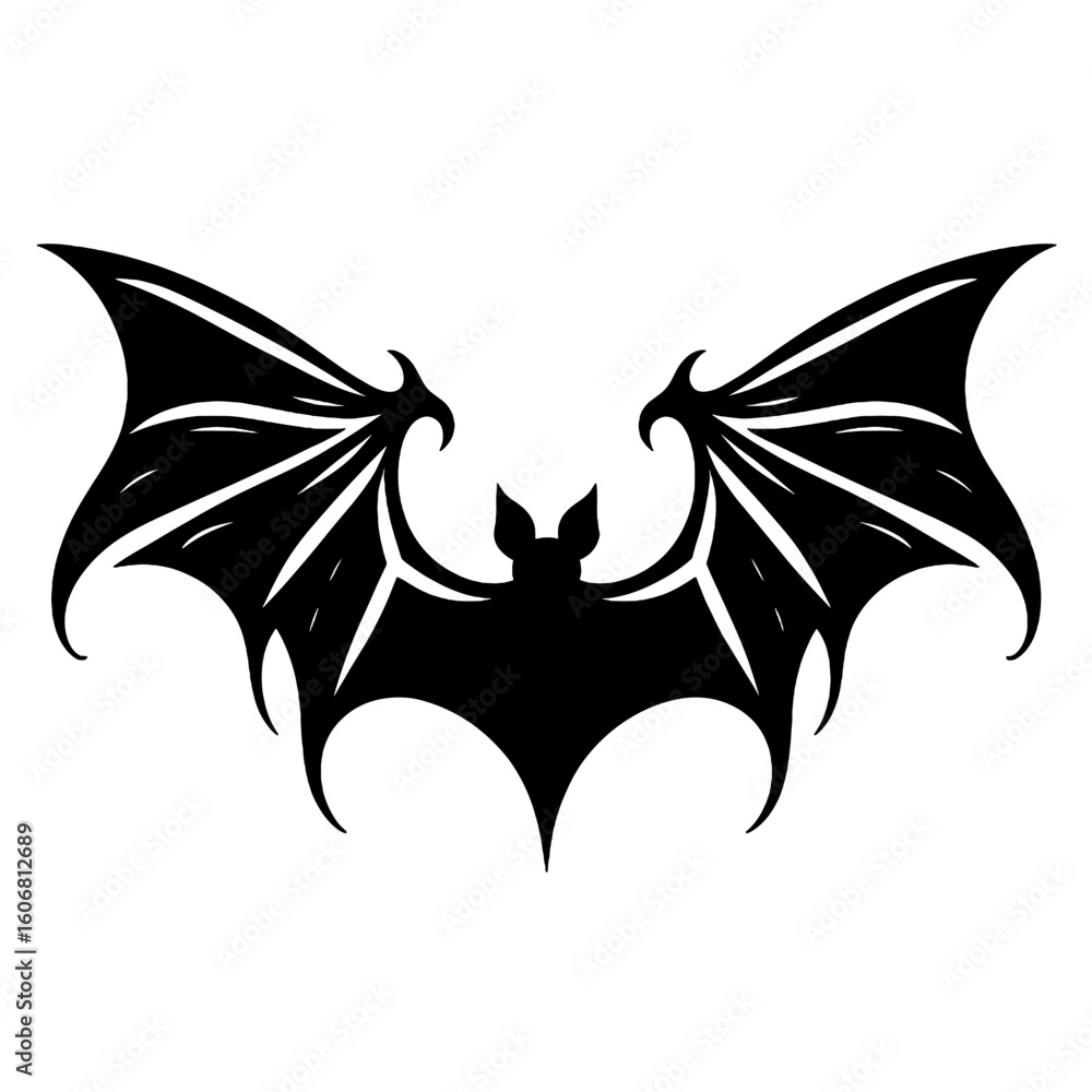 Obraz premium Minimalist Black Silhouette of a Flying Bat Halloween Clipart Design