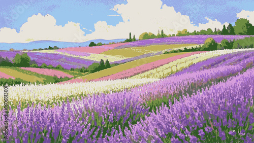 Amethyst Field Lavender field view isolated watercolor vector illustration svg