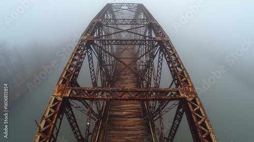 Misty morning bridge historic steel truss railway fog atmospheric weathered construction vintage engineering industrial architecture