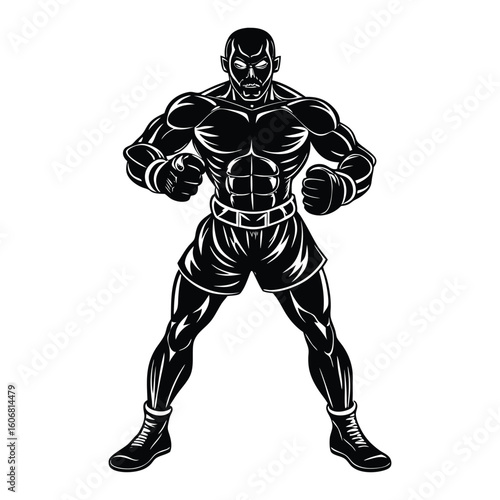 Vector a boxer stand with pose vector silhouette on white background