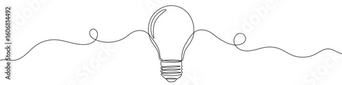 Light bulb in one line art style. Light bulb drawing with editable black stroke on white background. Vector illustration.