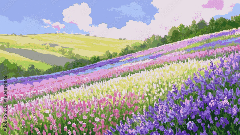 Obraz premium Provence Light Lavender field view isolated watercolor vector illustration svg