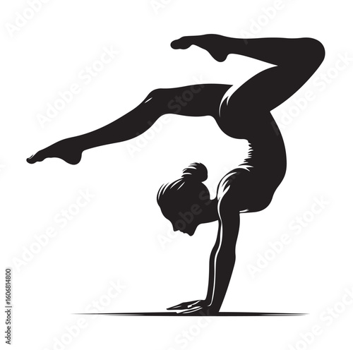 Gymnastics female competing on balance beam silhouette vector graphics