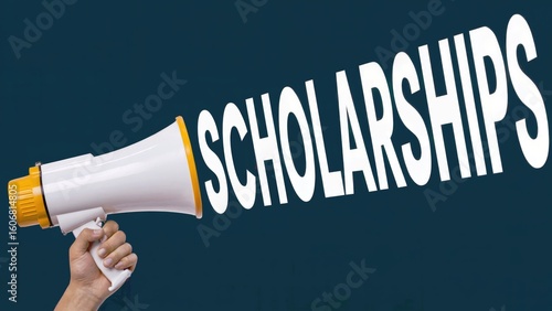 Announcing scholarship opportunities with a megaphone, grab your chance for education!