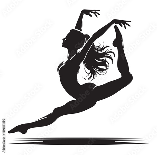 Gymnastics female competing on balance beam silhouette vector graphics