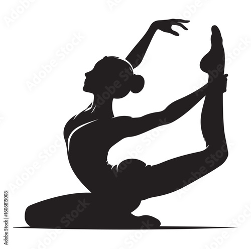 Gymnastics female competing on balance beam silhouette vector graphics