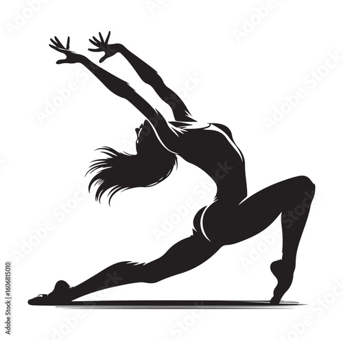 Gymnastics female competing on balance beam silhouette vector graphics