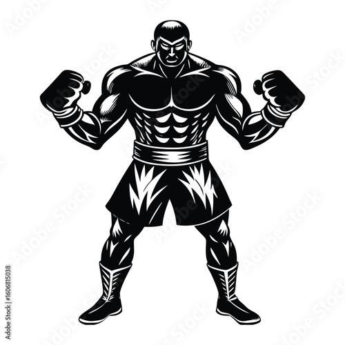 Vector a boxer stand with pose vector silhouette on white background