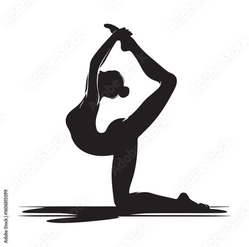 Gymnastics female competing on balance beam silhouette vector graphics