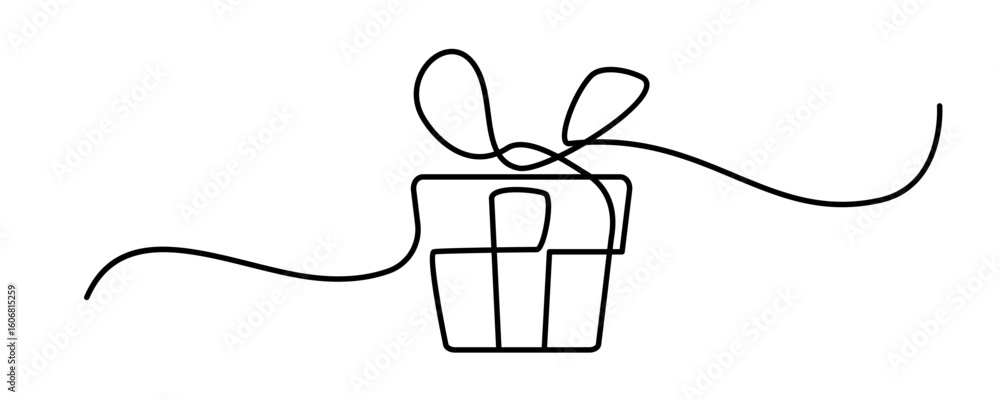 Obraz premium Continuous Thin Line Gift Box, Minimalist Present Drawing, One Line Art Giftbox, Package Outline