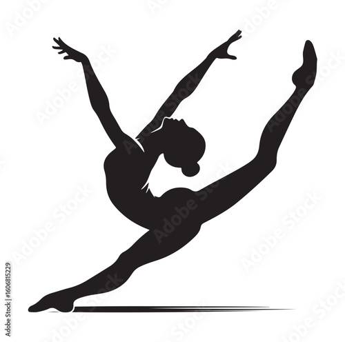 Gymnastics female competing on balance beam silhouette vector graphics