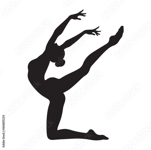 Gymnastics female competing on balance beam silhouette vector graphics