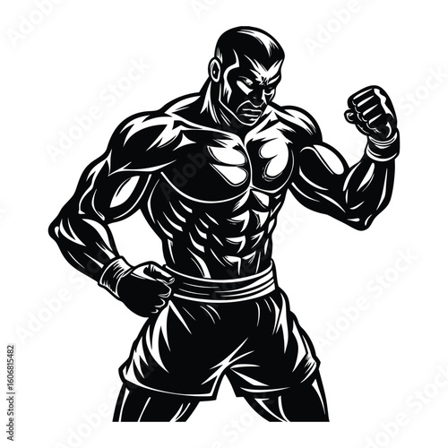 Vector a boxer stand with pose vector silhouette on white background