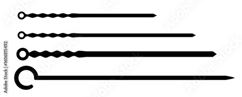 Metal skewer sticks vector icon. Empty steel barbecue utensils, new bbq sticks