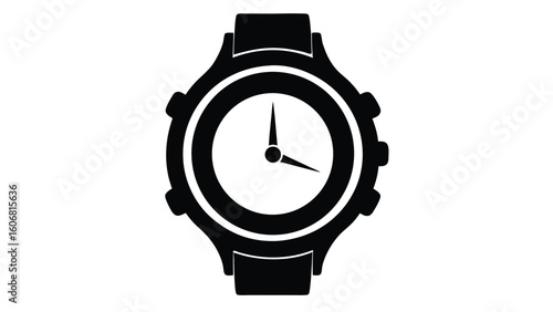 Wristwatch isolated on white background luxury silver metal watch with black dial and chrome details