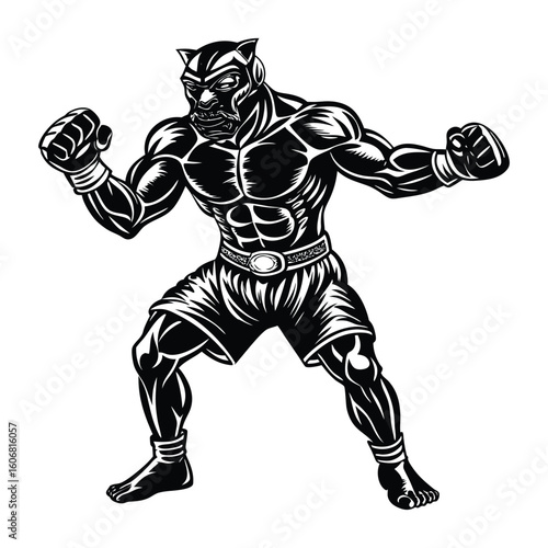 Vector a boxer stand with pose vector silhouette on white background