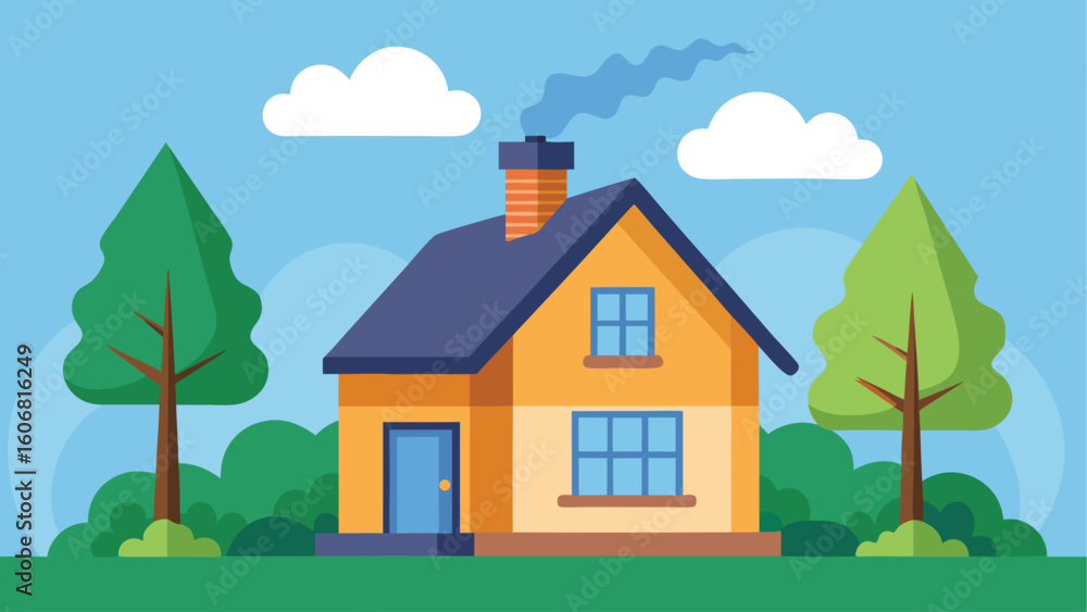 custom made wallpaper toronto digitalHouse on a hill surrounded by forest trees with a bright sky and green landscape vector illustration