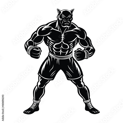Vector a boxer stand with pose vector silhouette on white background