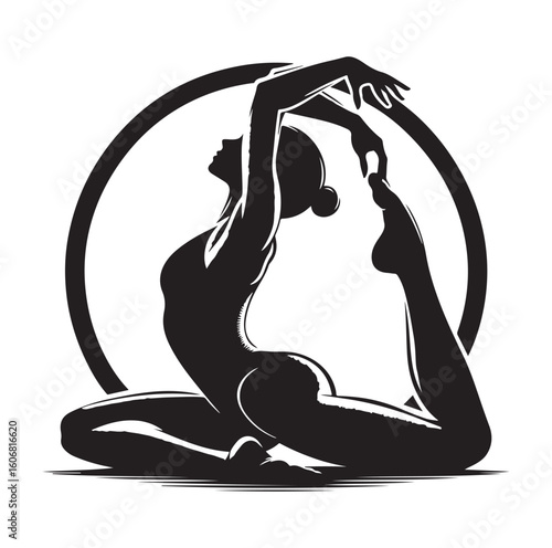 Gymnastics female competing on balance beam silhouette vector graphics