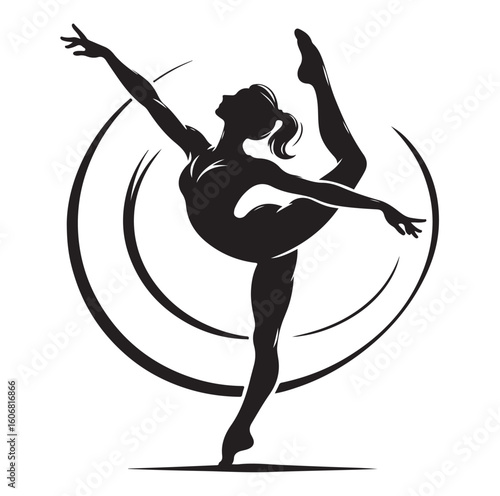 Gymnastics female competing on balance beam silhouette vector graphics