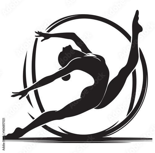 Gymnastics female competing on balance beam silhouette vector graphics