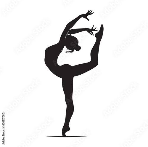 Gymnastics female competing on balance beam silhouette vector graphics