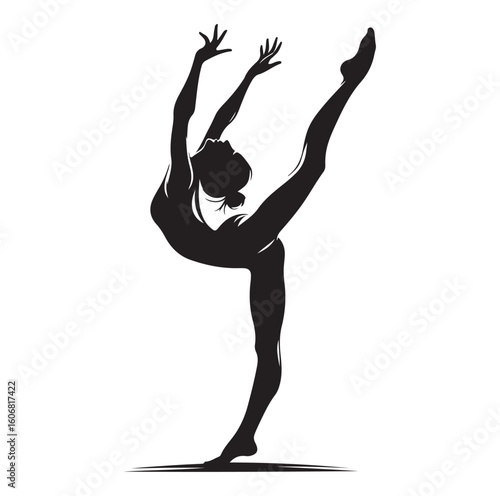 Gymnastics female competing on balance beam silhouette vector graphics
