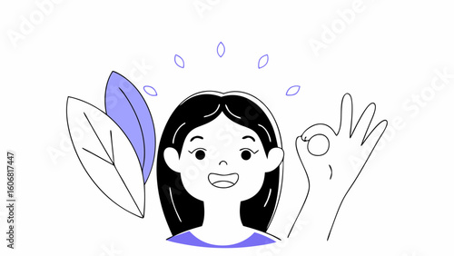 Cheerful girl expressing positivity with leaves around her, showcasing a vibrant and nature-loving spirit.