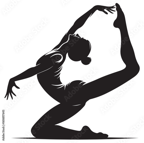 Gymnastics female competing on balance beam silhouette vector graphics