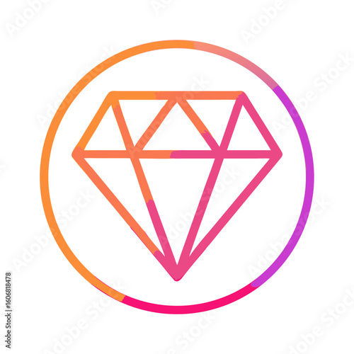 Geometric diamond icon in gradient colors within a circular frame  