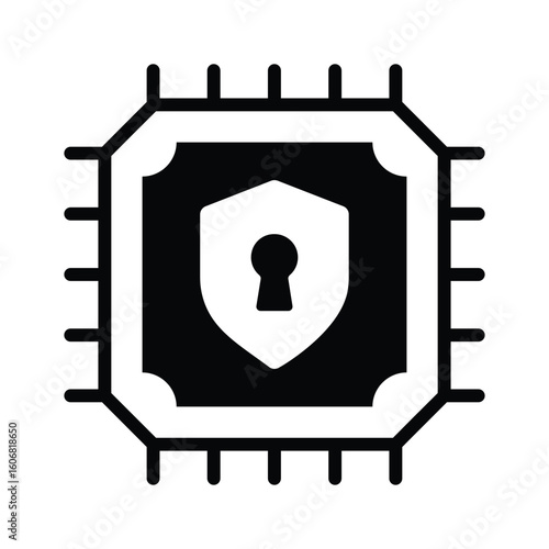 Trendy glyph icon of encrypted secure processor chip