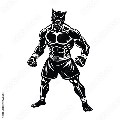 Vector a boxer stand with pose vector silhouette on white background