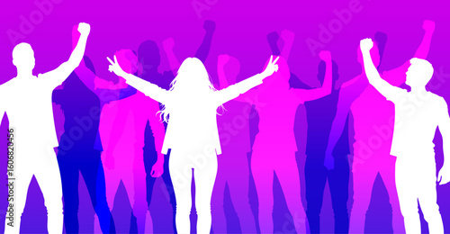 sagome, silhouette, concetto, persone, felici, vittoria, vincenti, successo, 