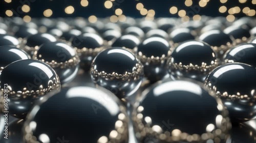 Cluster of Chrome Spheres with Golden Glow