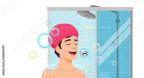 man enjoying a relaxing shower with shampoo