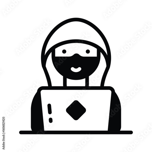Trendy glyph icon of suspicious hacker silhouette