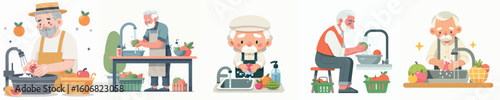 vector character of grandfather washing fruit