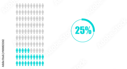 25 percent people icon Population demography concept isolated on white background