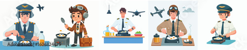pilot character vector cooking eggs
