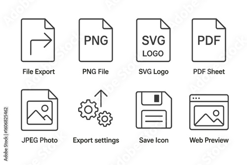 Icons for file export, png, svg, pdf, jpeg, export settings, save, and web preview
