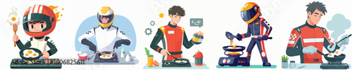 vector character racer cooking egg